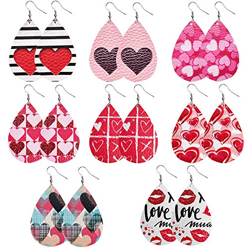 Product Cover Women Faux Leather Earring Set Valentine's Day Hearts Teardrop Dangle Earrings Holiday Jewelry Accessory