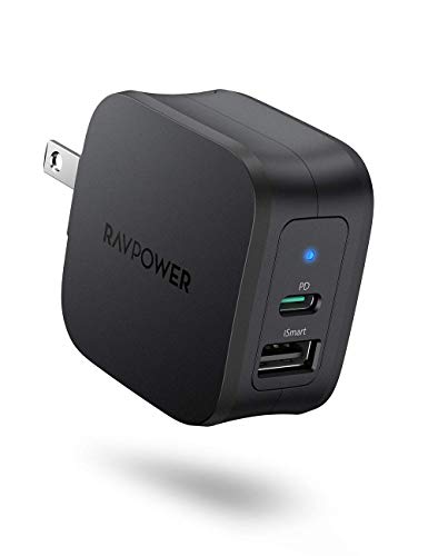 Product Cover USB C Charger, RAVPower 30W USB C Power Adapter PD Wall Charger Dual Port USB Charging Adapter, Compatible for iPhone 11/11 Pro / 11 Pro Max, Galaxy S9 S8, iPad Pro 2018 and More