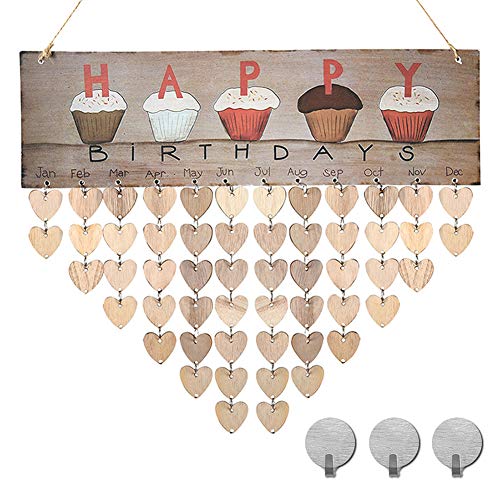 Product Cover Senyida Family Birthday Calendar, Family Friends Reminder Wooden Crafts Wall Hanging Plaque Board Important Days Love Notes Creative Gift DIY Wood Craft for Home Decoration