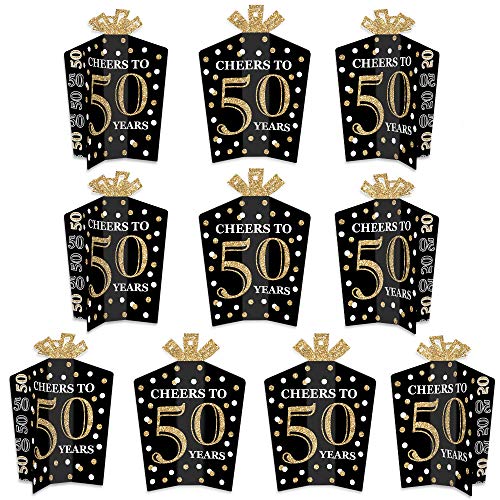 Product Cover Big Dot of Happiness Adult 50th Birthday - Gold - Table Decorations - Birthday Party Fold and Flare Centerpieces - 10 Count