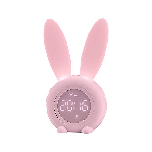 Product Cover QDH Kids Alarm Clocks Cute Rabbit Wake Up Kids Alarm Clock Timed Night Light Smart Charging Students Create Quiet Electronic Clock Bedside Lamp Time Cartoon Cute Snooze Function Alarm Clock -Pink