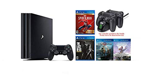 Product Cover 2020 Newest Playstation 4 Pro Deluxe Bundle- Only On Playstation Bundle -Included 4 Games(2 Download), Marvel Spider-Man Game of The Year Edition, HESVAP Fast Charging Station Dock
