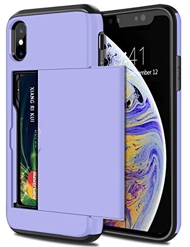 Product Cover SAMONPOW Wallet Case for iPhone X Case with Card Holder Protective Case Dual Layer Shockproof Hard PC Soft Hybrid Rubber Anti Scratch Case for iPhone X iPhone Xs iPhone 10 5.8 inch Light Purple