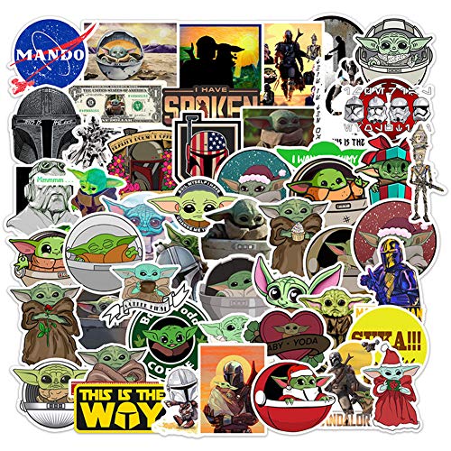 Product Cover Amandir 50 Pcs Baby Yoda Sticker Mandalorian Star Wars Stickers for Water Bottles Laptop Stickers Skateboard Luggage Baby Yoda Decal Vinyl Stickers Waterproof