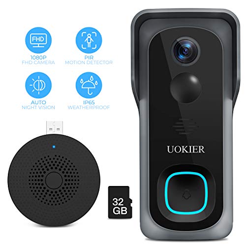 Product Cover WiFi Video Doorbell Camera, Wireless Security Doorbell, 32GB Pre-Installed, Motion Detection, 1080P Wide Angle, Night Vision, Waterproof, 2-Way Audio, Cloud Storage (Optional), with Indoor Chime
