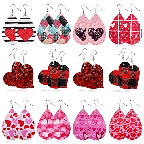 Product Cover Women Faux Leather Earring Set Valentine's Day Hearts Teardrop Dangle Earrings Holiday Jewelry Accessory