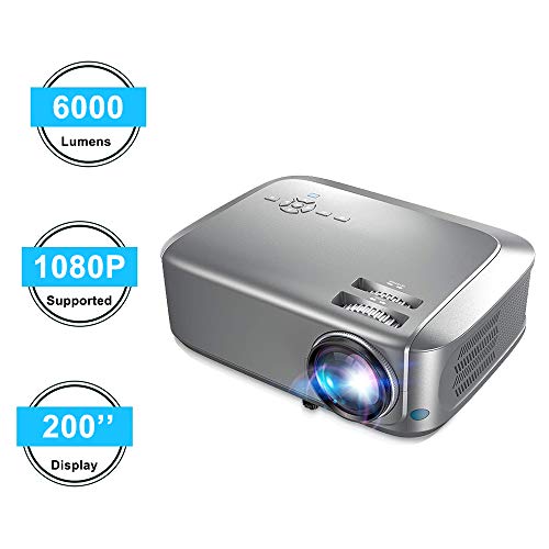 Product Cover Projector Native 1080P Projector Full HD 4K, with 6000 Lux 200'' Display 50000 Hours LED Compatible with Smartphone/HDMI/VGA/USB/TV Box/Laptop/DVD/PS4,Indoor & Outdoor Projector for Home Theater