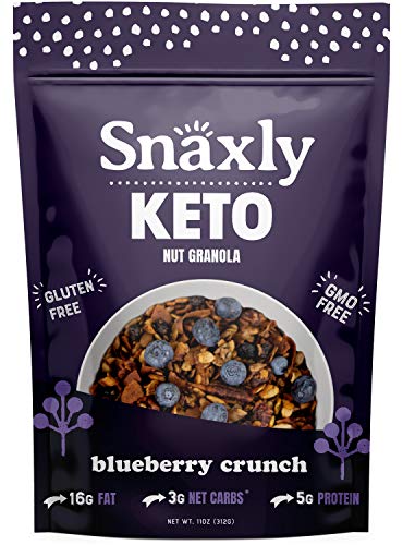 Product Cover Snaxly - Keto Blueberry Crunch Nut Granola Breakfast Cereal - 3g Net Carbs - Gluten & Grain Free - Low Carb Snacks & Food - No Added Sugar - Healthy Nuts - Almonds, Pecans, Coconut, Pepitas (11 oz)