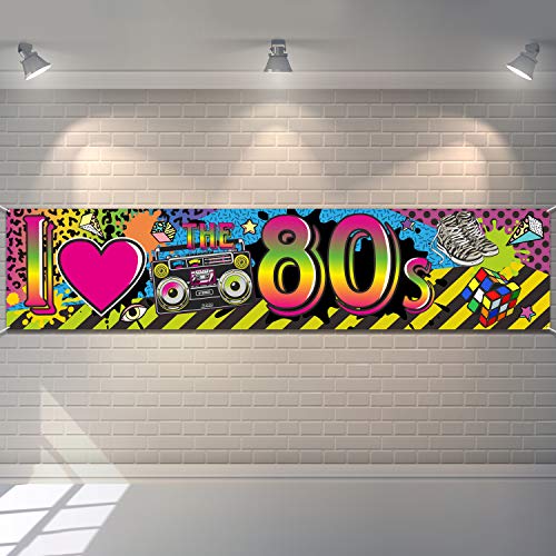 Product Cover 80's Party Banner I Love The 80's Banner 1980s Theme Party Decorations Photo Booth Backdrop Wall Background 80s Hip Hop Sign Party Decoration Baby Shower Birthday Party Supplies, 70.8 x 15.7 Inch