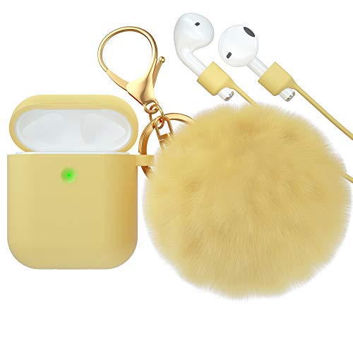 Product Cover for Airpods Case, CTYBB Silicone Airpods Case Cover with Fur Ball Keychain Compatible with Apple Airpods 2/1 -Front LED Visible