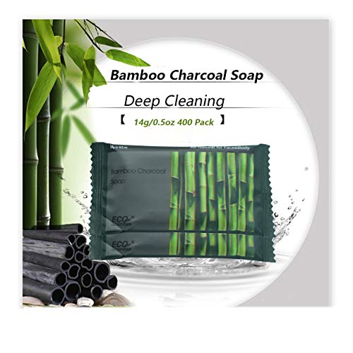 Product Cover ECO amenities Hotel Size Bamboo Charcoal Bar Soap; 0.5oz/14g Small Mini Size Travel Soap Hotel Toiletries Bulk, 400 Count
