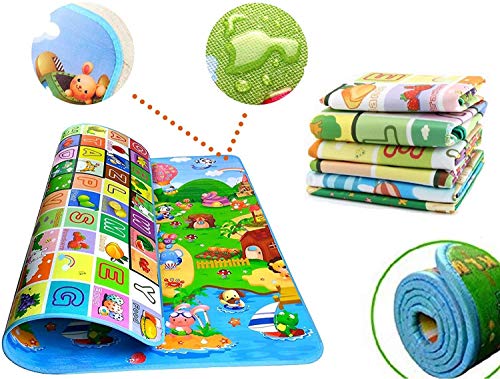 Product Cover Sampri Waterproof Double Side Baby Play Crawl Floor Mat for Kids Picnic School Home (Large Size - 6 X 5, Multicolour) with Zip Bag to Carry