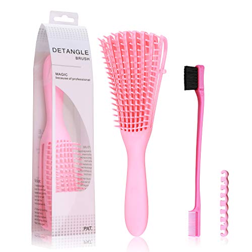 Product Cover Vamop 2 Pieces Detangler Brush with Edge Brush Double Sided for Natural Black Hair Brush Detangling Brush for Kinky Wavy, Curly, Coily Hair, Detangle Easily with Wet/Dry, Apply Conditioner/Oil