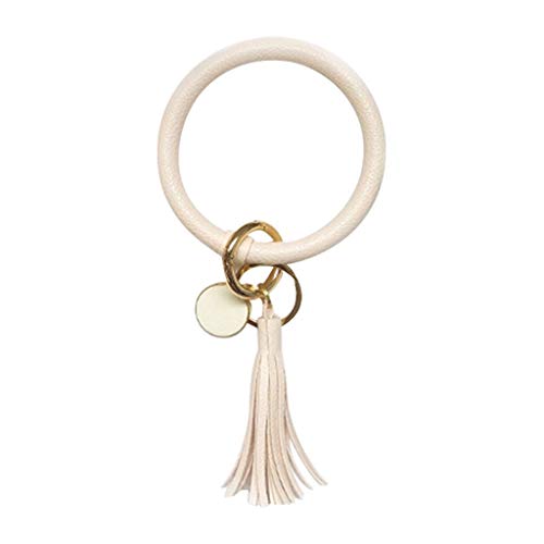 Product Cover SiQing Women Large Round Keychain Tassel Wristlet Leather Bracelet Key Ring (I)