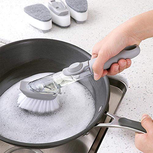 Product Cover VOTEX MART Decontamination Kitchen Cleaning Brush Scrubber Dish Bowl Washing Sponge with Refill Liquid Soap Dispenser Kitchen Pot Cleaner Tool Long Handle Sponge with White Wok Brush