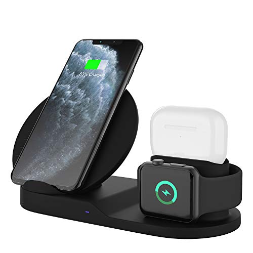 Product Cover Wireless Charger, 3 in 1 Wireless Charging Station for AirPods Pro, iPhone and iWatch, QI Certified Fast Wireless Charging Dock Compatible with iPhone 11/11 Pro/11 Pro Max/X/XS/XS Max/XR/8/8 Plus
