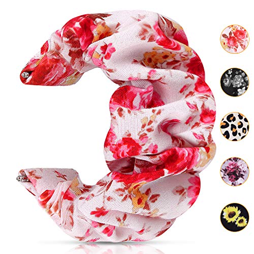 Product Cover JIELIELE 20mm 22mm Watch Band, Fabric Elastic Scrunchies Women Watch Bands Quick Release Pattern Cute Replacement Band for Women (Floral)