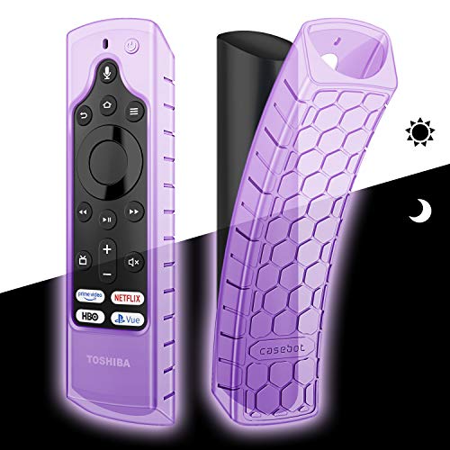 Product Cover CaseBot Case for Fire TV Edition Remote - Honey Comb Series [Anti Slip] Shock Proof Cover for Amazon All-New Insignia/Toshiba 4K Smart TV Voice Remote/Element TV Voice Remote, Purple-Glow