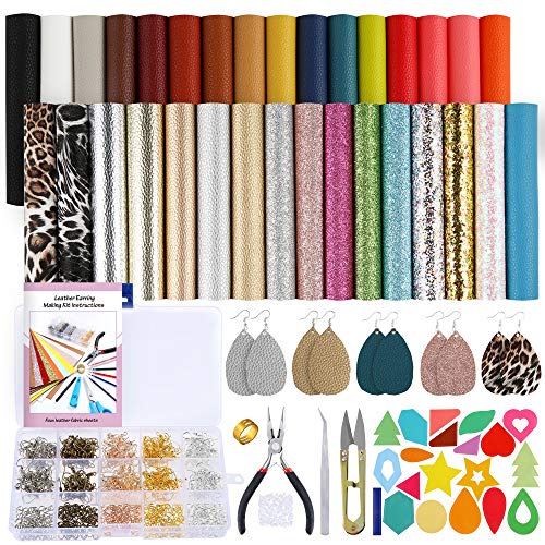 Product Cover Caydo 32pcs Leather Earring Making Kits Include 5 Styles Faux Leather Sheets, Earring Cut Template Stickers and Tools for Starter Leather Earring Making (6.3 inch x 8.3 inch)
