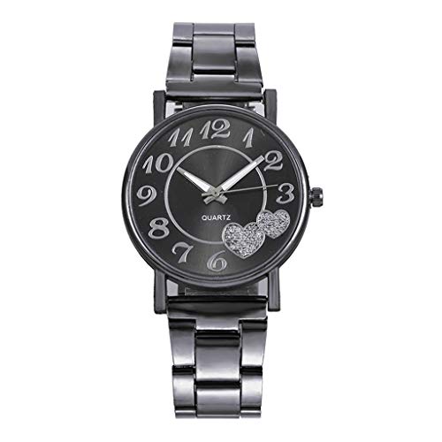 Product Cover Women's Casual Quartz Watches with Heart-Shaped Dial Stainless Steel Dial Wristwatch Wrist Watches (Black)