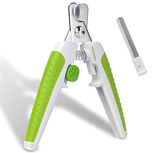 Product Cover IOKHEIRA Dog Nail Clippers, Professional Pet Trimmer with Safety Guard to Avoid Over-Cutting, Free Nail File & Lock Switch, Professional Grooming Tools with Sturdy Non Slip Handles