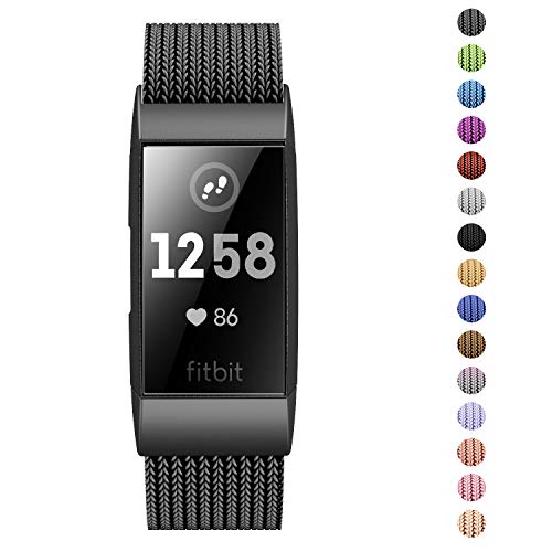 Product Cover Fitlink Stainless Steel Metal Replacement Bands for Fitbit Charge 3 and Charge 3 SE for Women Men,Multi Color Multi Size(Graphite,Small(5.5''-8.5''))
