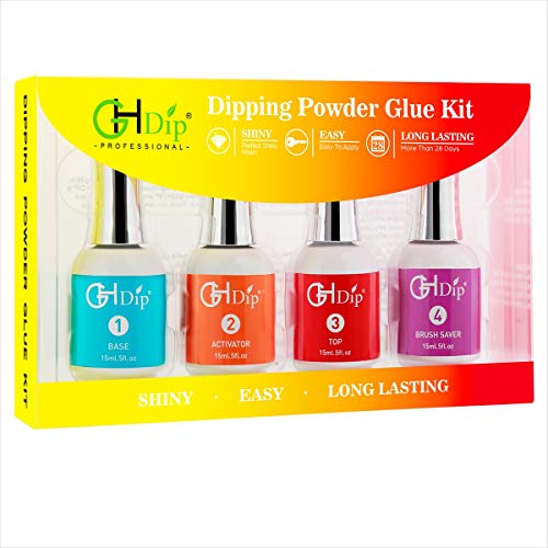 Product Cover Dip Powder Nail Liquid System Glue Kit GL401 (comes with dipping powder Base coat, Top coat, Activator, Brush Saver), No need of UV/LED Light to cure