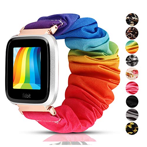 Product Cover Scrunchie Bands Compatible with Fitbit Versa/Fitbit Versa 2/Fitbit Versa Lite for Women Girls,Soft and Lightweight,Scrunchie Replacement Wristband for Fitbit Versa Smart Watch (Rainbow)