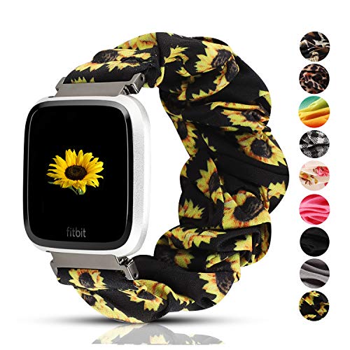 Product Cover Scrunchie Bands Compatible with Fitbit Versa/Fitbit Versa 2/Fitbit Versa Lite for Women Girls,Soft and Lightweight,Scrunchie Replacement Wristband for Fitbit Versa Smart Watch (Sunflower)