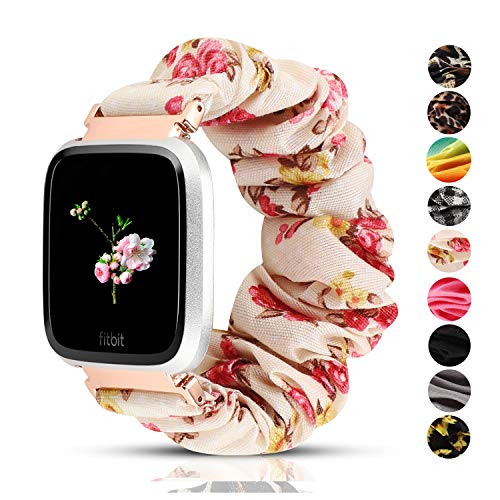 Product Cover Scrunchie Bands Compatible with Fitbit Versa/Fitbit Versa 2/Fitbit Versa Lite for Women Girls,Soft and Lightweight,Scrunchie Replacement Wristband for Fitbit Versa Smart Watch (Flower)