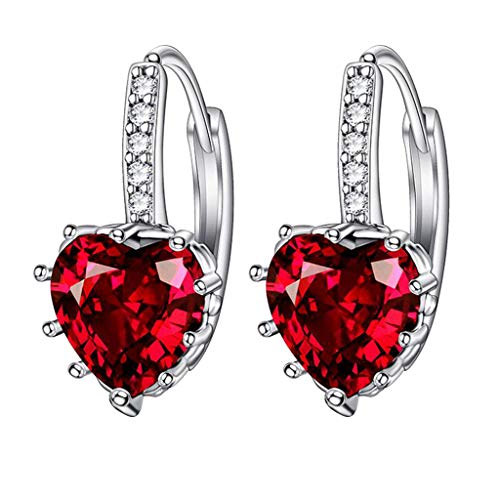 Product Cover TooTu White Gold Tone Cubic Zirconia Heart Pierced Huggie Hoop Earrings Women Girl Party Jewelry Valentine Gifts Crystal Love Heart Earrings Clear (Red)