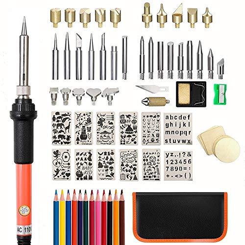 Product Cover Wood Burning Kit, Professional Woodburning Tool with Adjustable Temperature Pyrography Pen, Embossing/Carving/Soldering Tips/Stencils/Color Pencils/Carbon/Holder/Carrying Bag