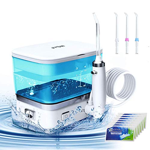 Product Cover Water Flosser,JYSW Portable Water Pick Teeth Cleaner-500ML IPX7 Waterproof Electric Dental Oral Irrigator With Home Travel Bag and Teeth Whitening Strips,5-Mode Water Flossing with 3 Jet Tips