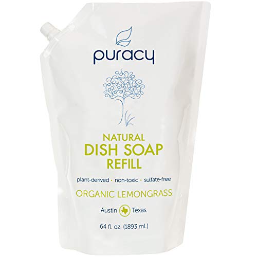 Product Cover Puracy Natural Dish Soap Refill, Organic Lemongrass, Sulfate-Free Liquid Detergent, 64 Ounce