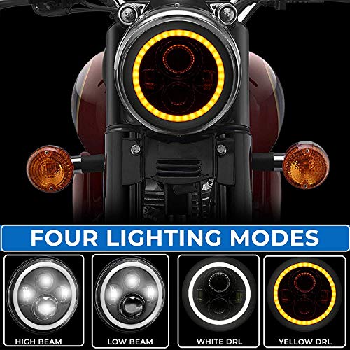 Product Cover Aow Attractive Offer World 7 Inch 6 LED Headlight Dual Color DRL Ring Universal for All Royal Enfield Models (White and Amber, Single Unit) H-43