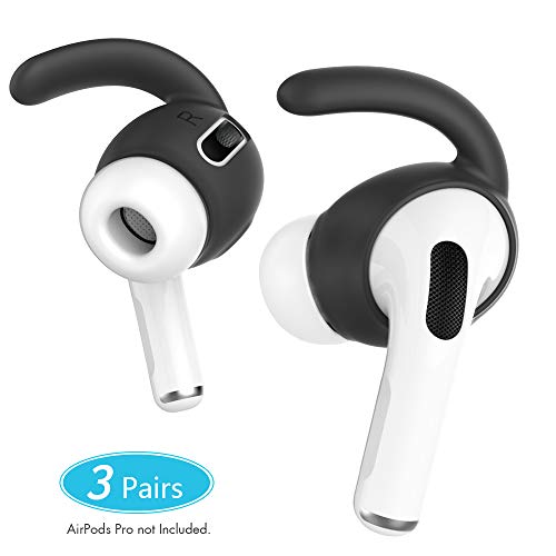 Product Cover AhaStyle 3 Pairs AirPods Pro Ear Hooks Anti-Slip Ear Covers Silicone Accessories【Not Fit in The Charging Case】 Compatiable with Apple AirPods Pro 2019 (Black)