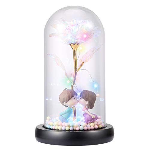 Product Cover iWedn Galaxy Rose Artificial Flower Gift, Fake Rose Lasts Forever with LED Light String in Glass Dome, for Valentine's Day, Mother's Day, Birthday, Wedding and Anniversary