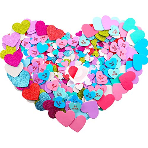 Product Cover 503 Pieces Valentine's Day Heart Shapes Stickers, Glitter Foam Self Adhesive Stickers, Colorful Heart Stickers for Anniversary Party Decoration Wedding Invitation Greeting Card Envelope Art Craft