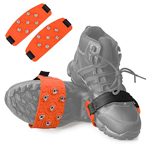 Product Cover FANBX F Crampon Traction Cleats Anti-Skid Traction Grips Crampons Spikes 7 Point Cleats for Footwear for Walking, Jogging, Hiking, Mountaineering Ice Snow Grips (Orange)