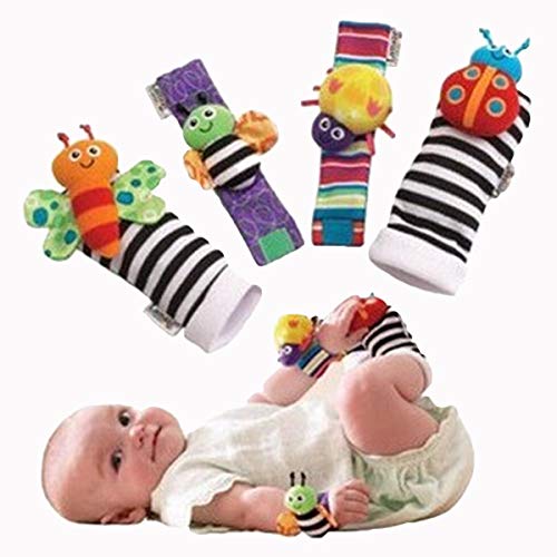 Product Cover Zhuygba Cute Animal Baby Socks Toys Wrist Rattles and Foot Finders for Fun Butterflies and Lady bugs