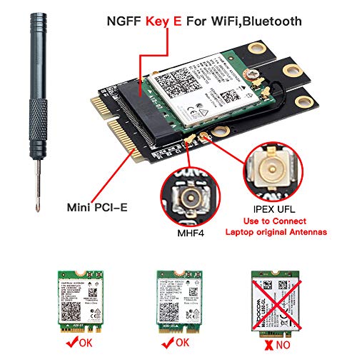 Product Cover NGFF M.2 Key A+E WiFi Bluetooth Card to Mini PCI-E Converter Adapter Card with MHF4 IPEX4 to IPEX Antenna Converter Intel 3160 3165 7260 7265 8260 8265 9260 AX200 DW1830 BCM943142Y Killer etc