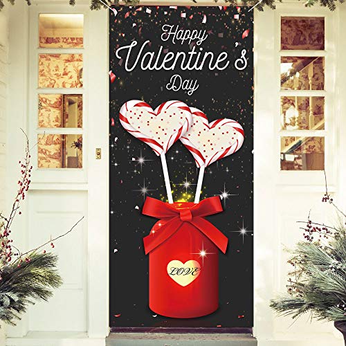 Product Cover Valentine's Day Wall Decoration Happy Valentine's Day Party Backdrop Large Fabric Colorful Door Cover Heart Shape Lollipop Gift Background Valentine's Day Anniversary Home Festival Party Supplies