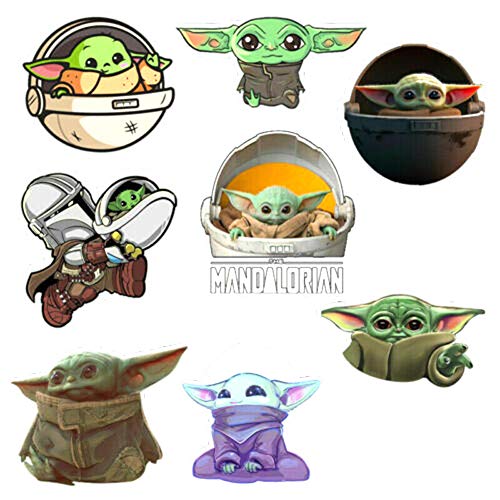 Product Cover PORTOWN 8 Pieces Baby Yoda Sticker Mandalorian Vinyl Waterproof Stickers Decal Skateboard Guitar Travel Case Sticker Door Laptop Luggage Car Bike Bicycle Stickers