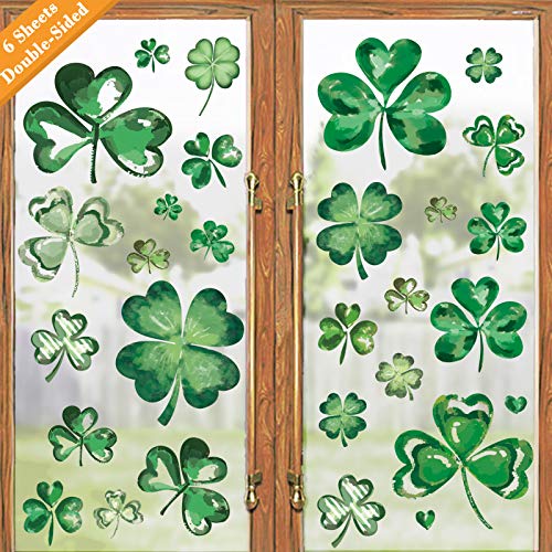 Product Cover Ivenf St. Patrick's Day Decorations Window Clings Decor, Extra Large Shamrock Decal Stickers for Kids School Home Office Accessories Party Supplies Gifts, 6 Sheets 79 pcs