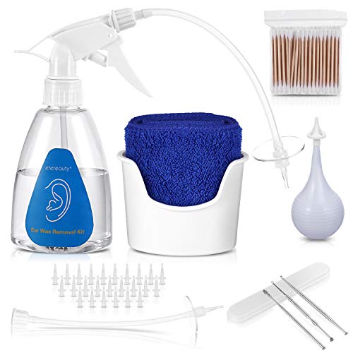 Product Cover ETEREAUTY Ear Wax Removal Tool, Ear Cleaning Irrigation Kit, Includes 25 Disposable Tips, Basin, Syringe, Long Hose, Curette Set, Towel and Cotton Swab