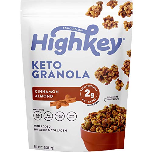 Product Cover HighKey Snacks Keto Food Low Carb Granola - Cereal Snack - Paleo, Diabetic & Atkins Friendly - Ketogenic Breakfast Nut Foods - Low Sugar, Grain & Gluten Free Healthy Travel Dessert - Cinnamon Almond