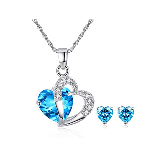 Product Cover PBudi Necklace Earrings Set for Women Girls, Crystal Rhinestone Drop Earrings Necklace Wedding Jewelry Set (Blue)