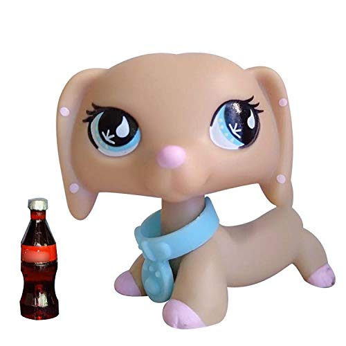 Product Cover QY lps Dachshund #909 Tan and Pink Spots Dog with Blue Drip Eyes with lps Accessories Cola Collars Kids Gift