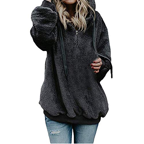 Product Cover MOKINGTOP Women's Fleece Hoodies Sweatshirts Long Sleeves Shaggy Pullovers with Pockets Dark Gray