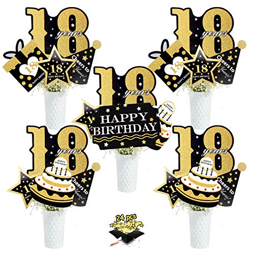 Product Cover 18th Birthday Party Table Centerpiece - Cheers To 18 Years Birthday Decorations - Double Golden Glitter Adults Eighteen Birthday Gifts Table Supplies